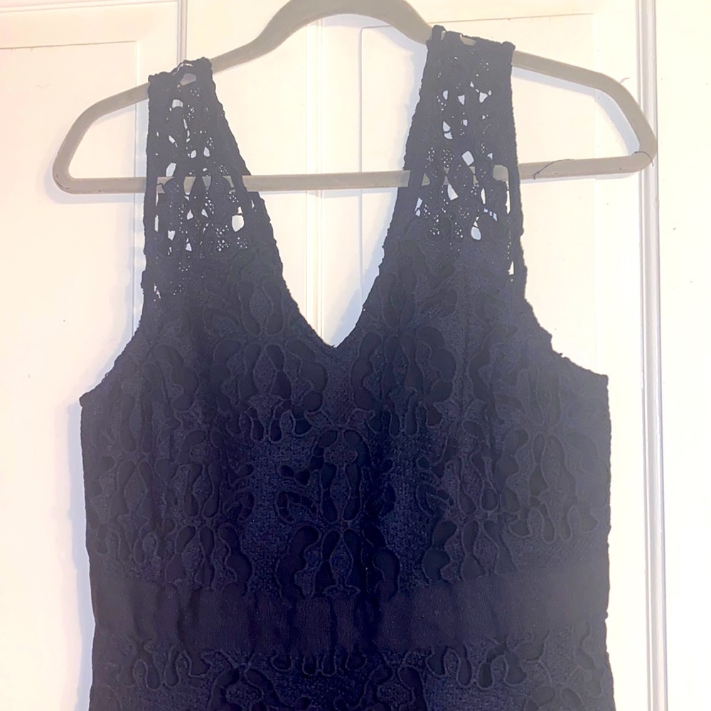 Navy Blue Lace Petite Dress, ribbon waist Banana Republic, New